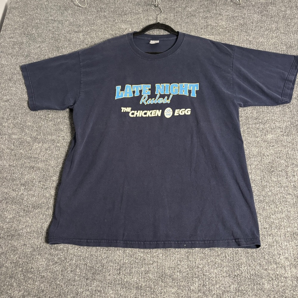 The Chicken or the Egg Shirt Mens Extra Large Blue Late Night Rules Graphic